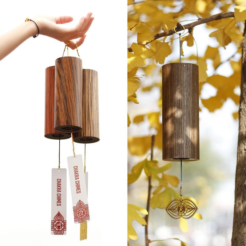 Mowind Chakra Chimes Natural Bamboo Wind Chimes Meditation Chord Windchime Wind Bell for Home Decoration Zen Mindfulness Third Eye Chakra - Image 1